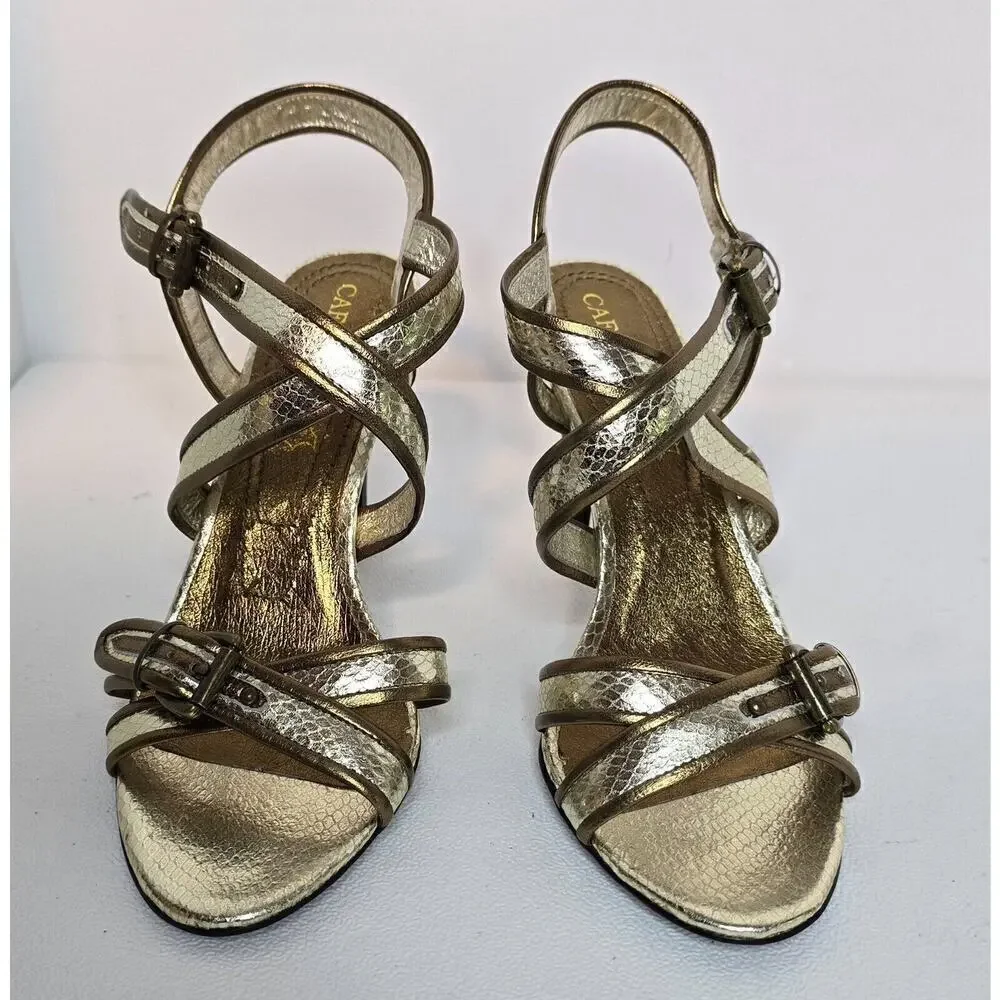 Women's shoes CafèNOIR EU 40 (US 9) Sandals Heels gold/bronze trim leather NEW